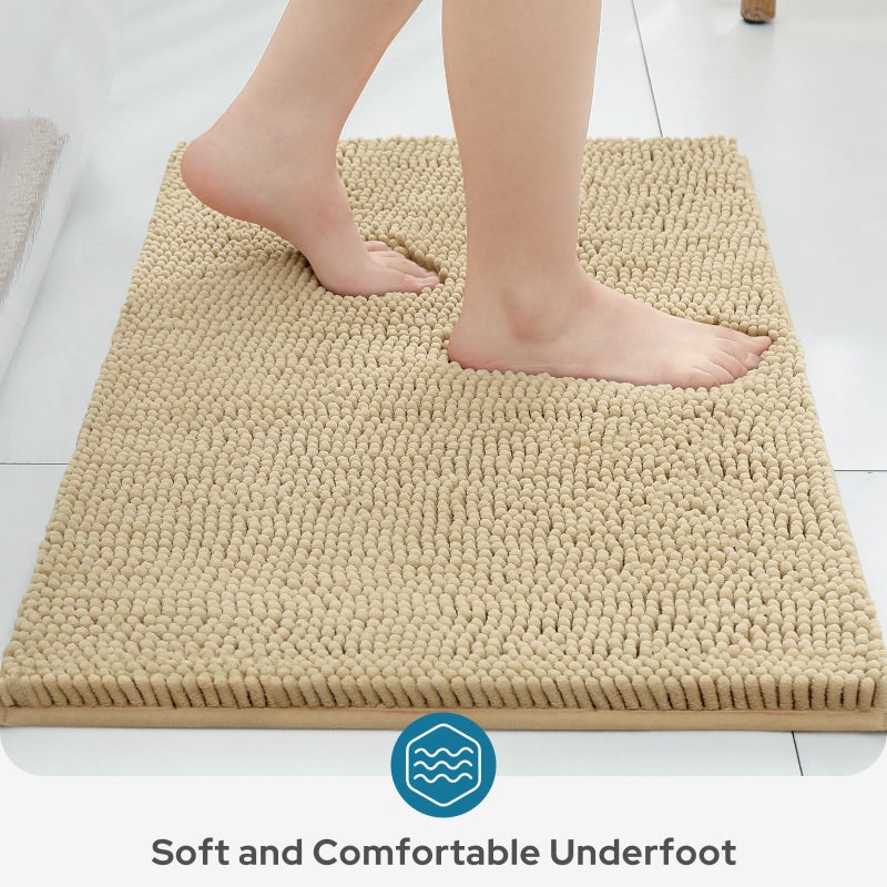 BYSURE Beige Bathroom Rugs Sets 3 Piece Non Slip Extra Absorbent Plush Chenille Soft Washable Bath Mats - Image 4